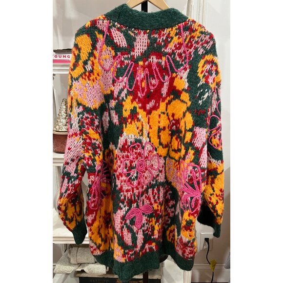 Free People $248 Alexis Floral Cardigan Size XL Oversized Sweater - Picture 5 of 5